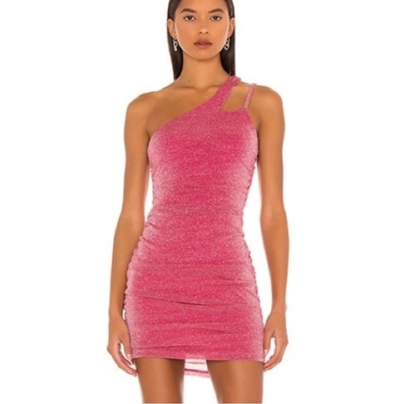 Superdown Jayden One Shoulder Mini Dress in Pink Glitter - Picture 1 of 9